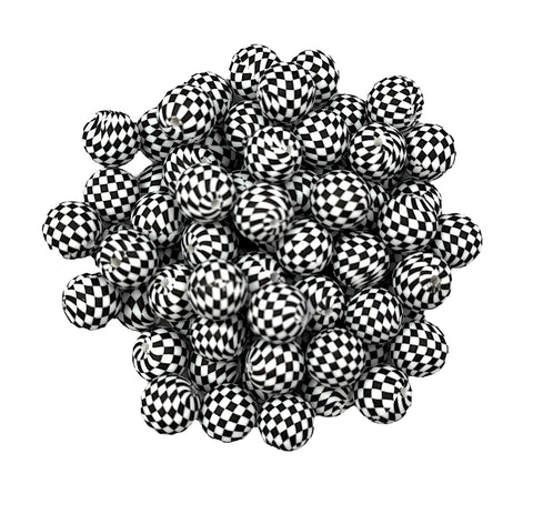 Black & White Checkered Print Silicone Beads--15mm