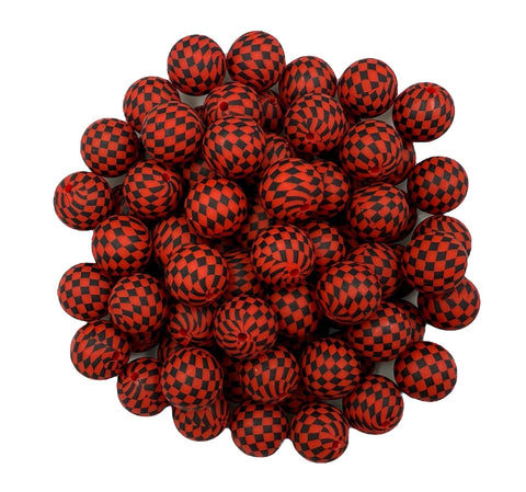 Red Checkered Print Silicone Beads--15mm