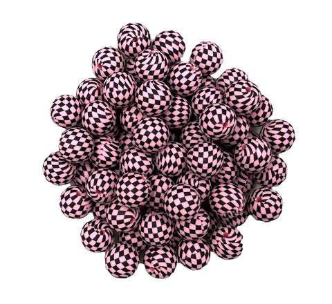 Light Pink Checkered Print Silicone Beads--15mm