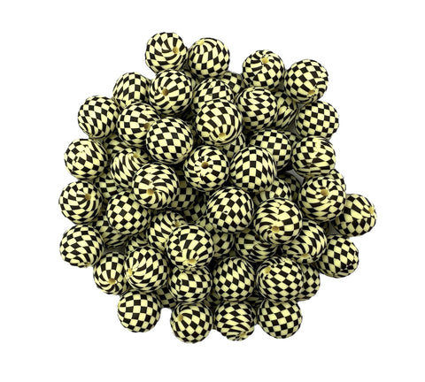 Light Yellow Checkered Print Silicone Beads