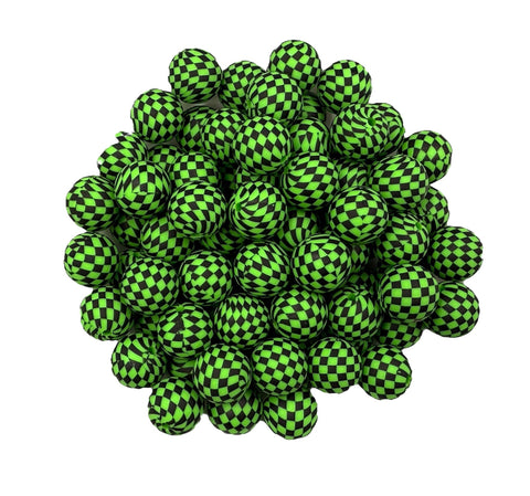 Green Checkered Print Silicone Beads
