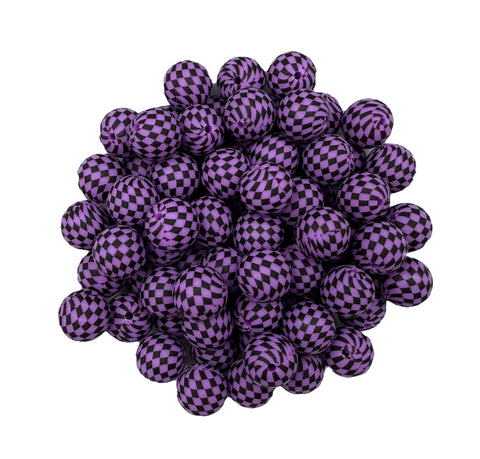 Purple Checkered Print Silicone Beads