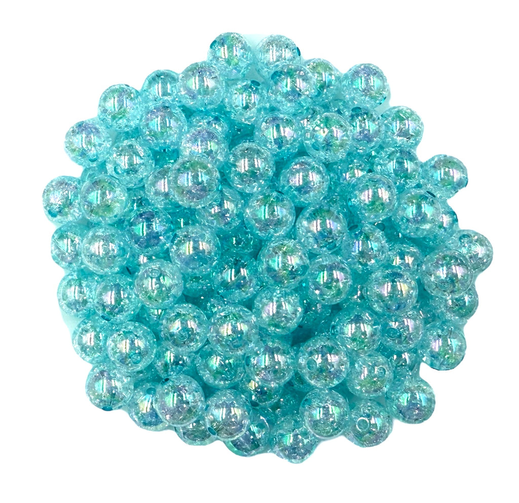 12mm Aqua Blue Crackle Acrylic Beads