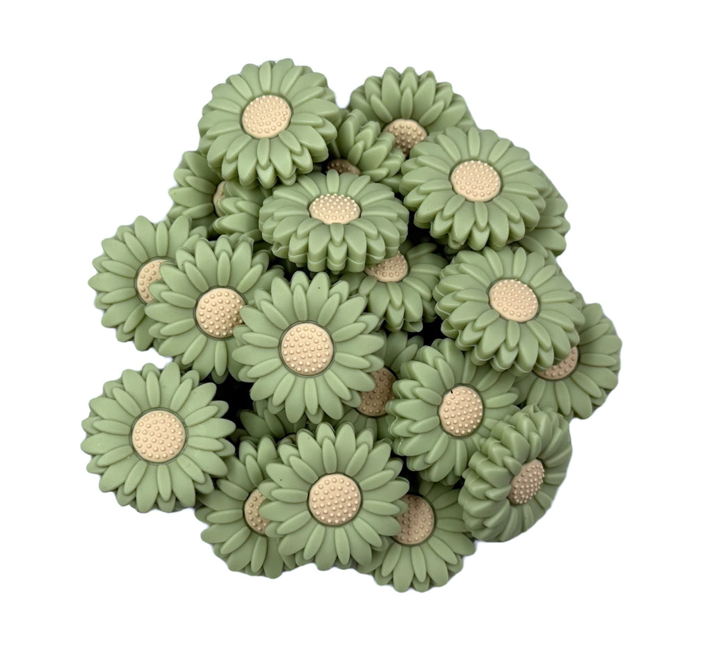 30mm Sage Green Daisy Silicone Focal Beads