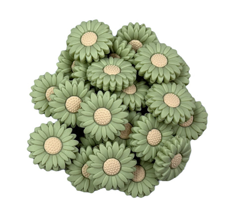 30mm Sage Green Daisy Silicone Focal Beads