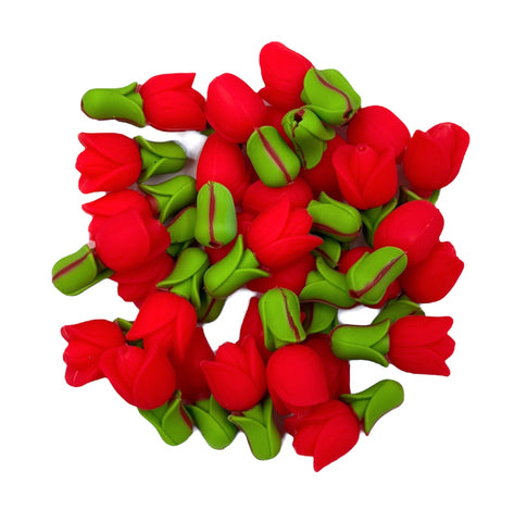 3D Tulip Flower Silicone Focal Beads--Red