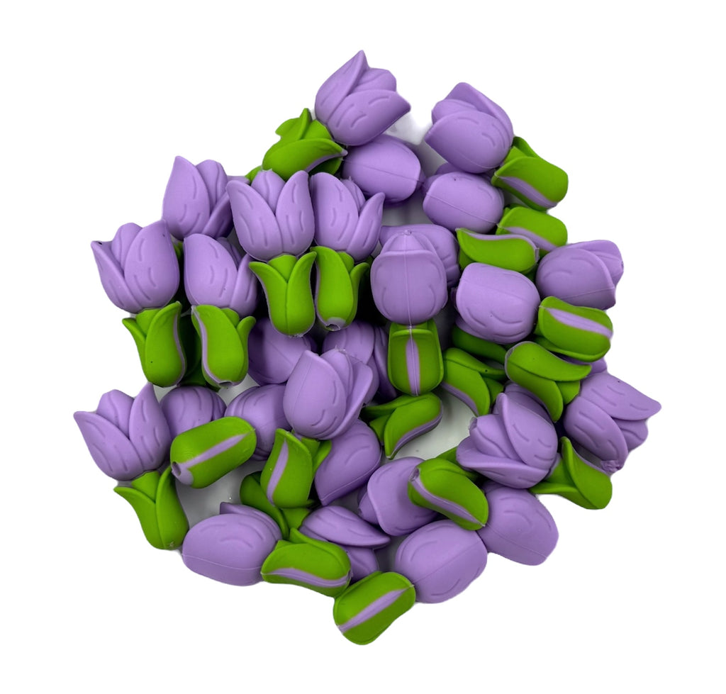 3D Tulip Flower Silicone Focal Beads--Purple