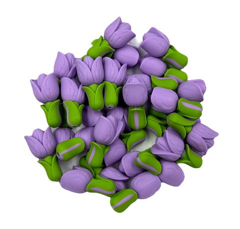 3D Tulip Flower Silicone Focal Beads--Purple