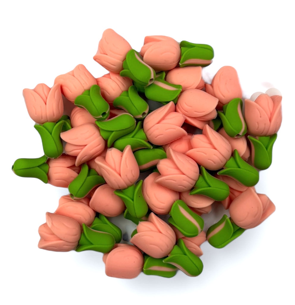 3D Tulip Flower Silicone Focal Beads--Peach Peony