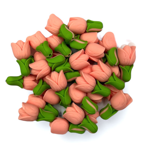 3D Tulip Flower Silicone Focal Beads--Peach Peony