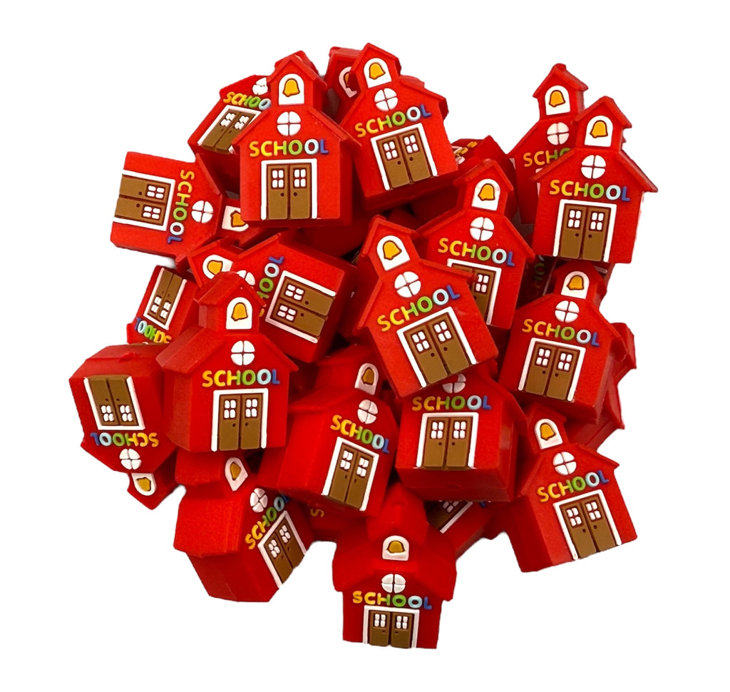 3D Red School House Silicone Focal Beads