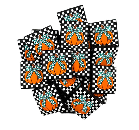 Checkered Pumpkin Silicone Focal Beads --Turquoise
