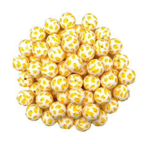 Yellow Duck Printed Silicone Beads--15mm