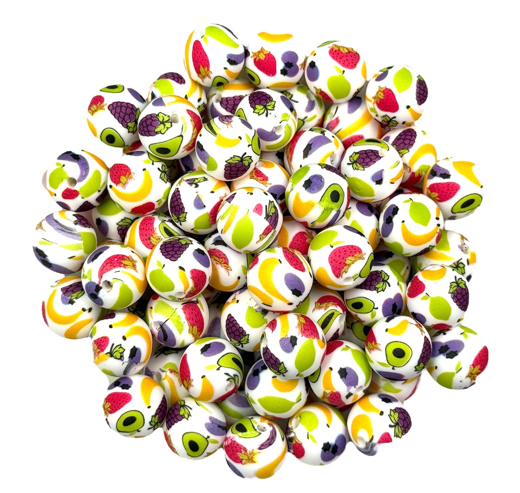 Mixed Fruit Printed Silicone Beads--15mm