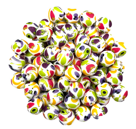 Mixed Fruit Printed Silicone Beads--15mm