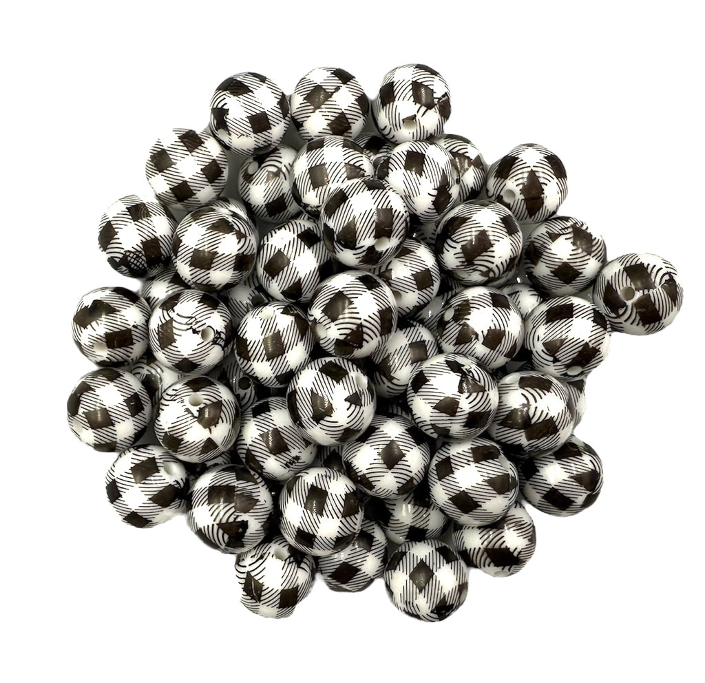 16mm Black & White Plaid Print Acrylic Beads