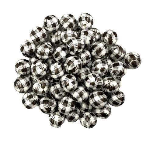 16mm Black & White Plaid Print Acrylic Beads