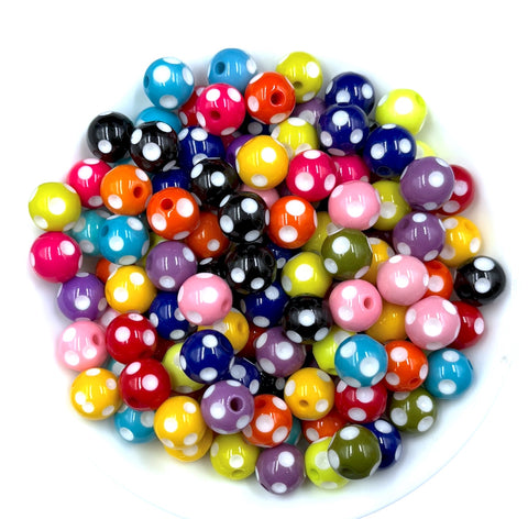 12mm Mixed Color Polka Dot Acrylic Beads