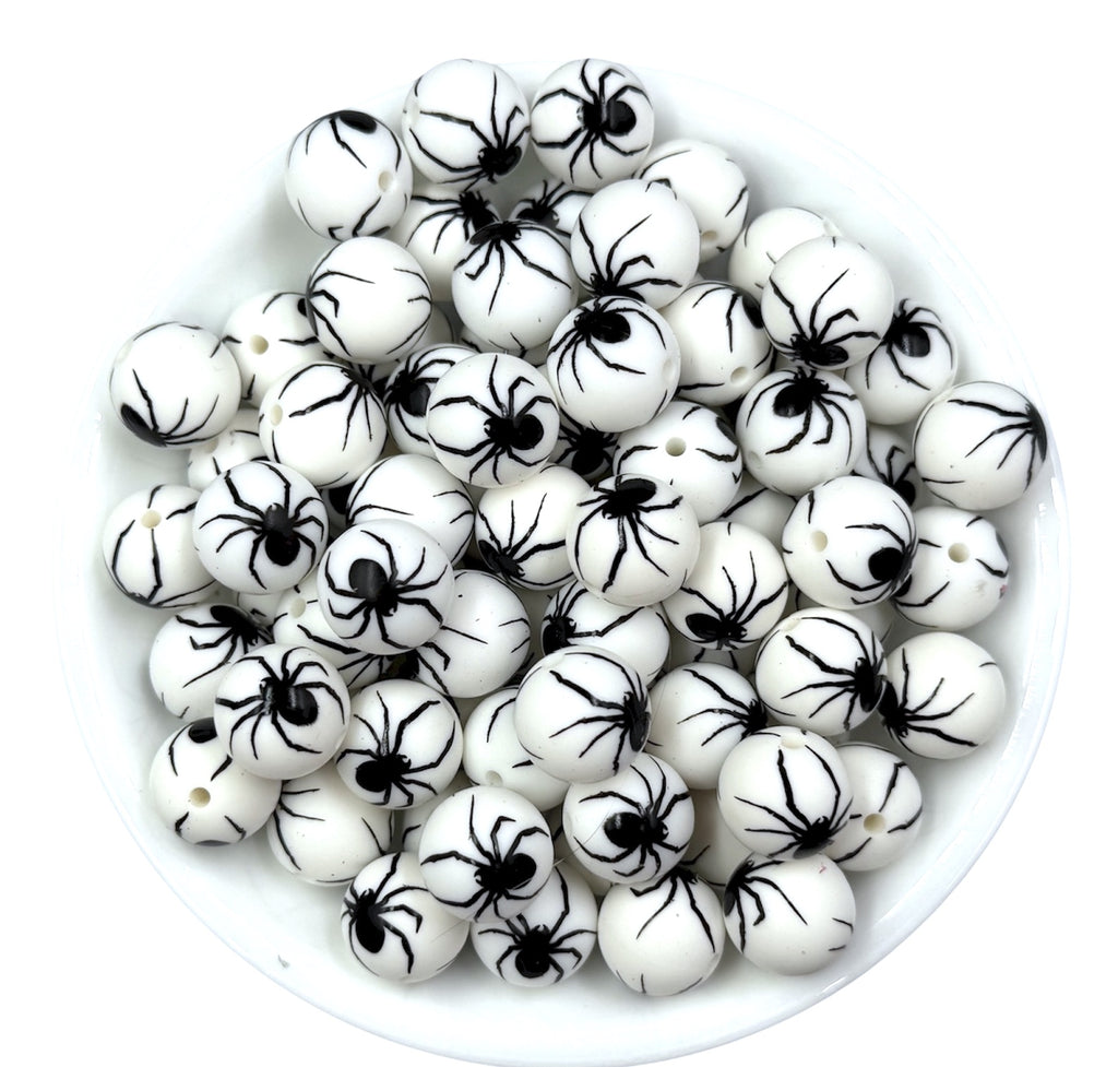 Black Spider Print Silicone Beads--15mm