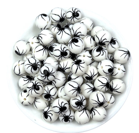Black Spider Print Silicone Beads--15mm