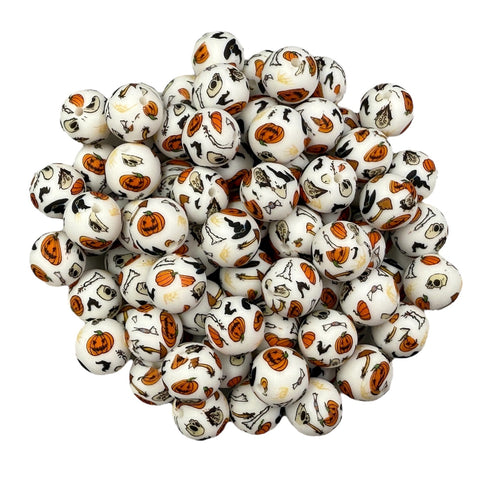 Halloween Print Silicone Beads--15mm