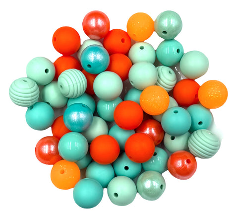 Shades of Mint and Orange Silicone Bead Mix