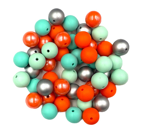 Shades of Mint, Orange and Silver Silicone Bead Mix