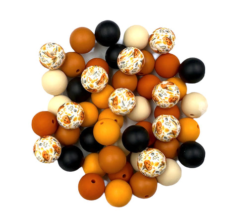 Witch Jack-O-Lantern Silicone Bead Mix--Beige, Mango, Harvest, Pumpkin, Black