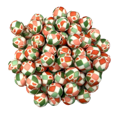 Patchwork Christmas Print Silicone Beads--15mm