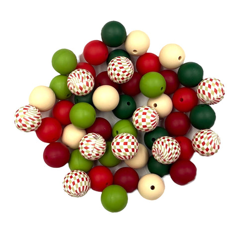 Red & Green Christmas Silicone Bead Mix--Beige, Cranberry, Forest, Red, Olive Green