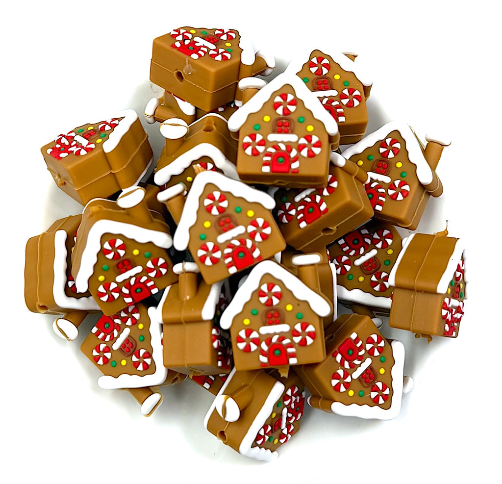 Gingerbread House Christmas 3D Silicone Focal Beads