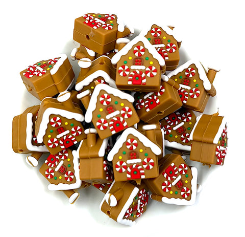 Gingerbread House Christmas 3D Silicone Focal Beads