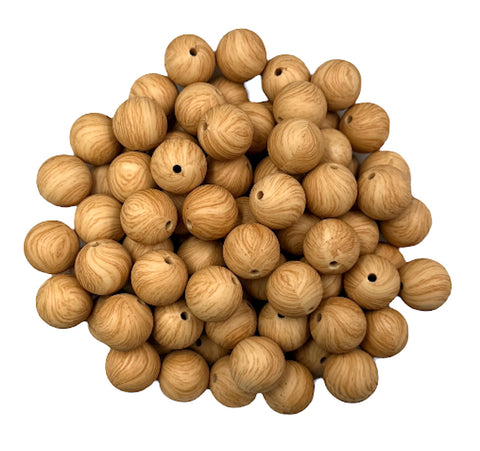 Light Brown Faux Wood Grain Print Silicone Beads--15mm