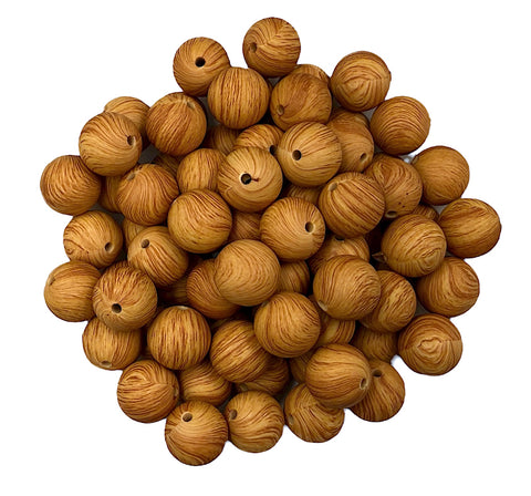 Dark Brown Faux Wood Grain Print Silicone Beads--15mm