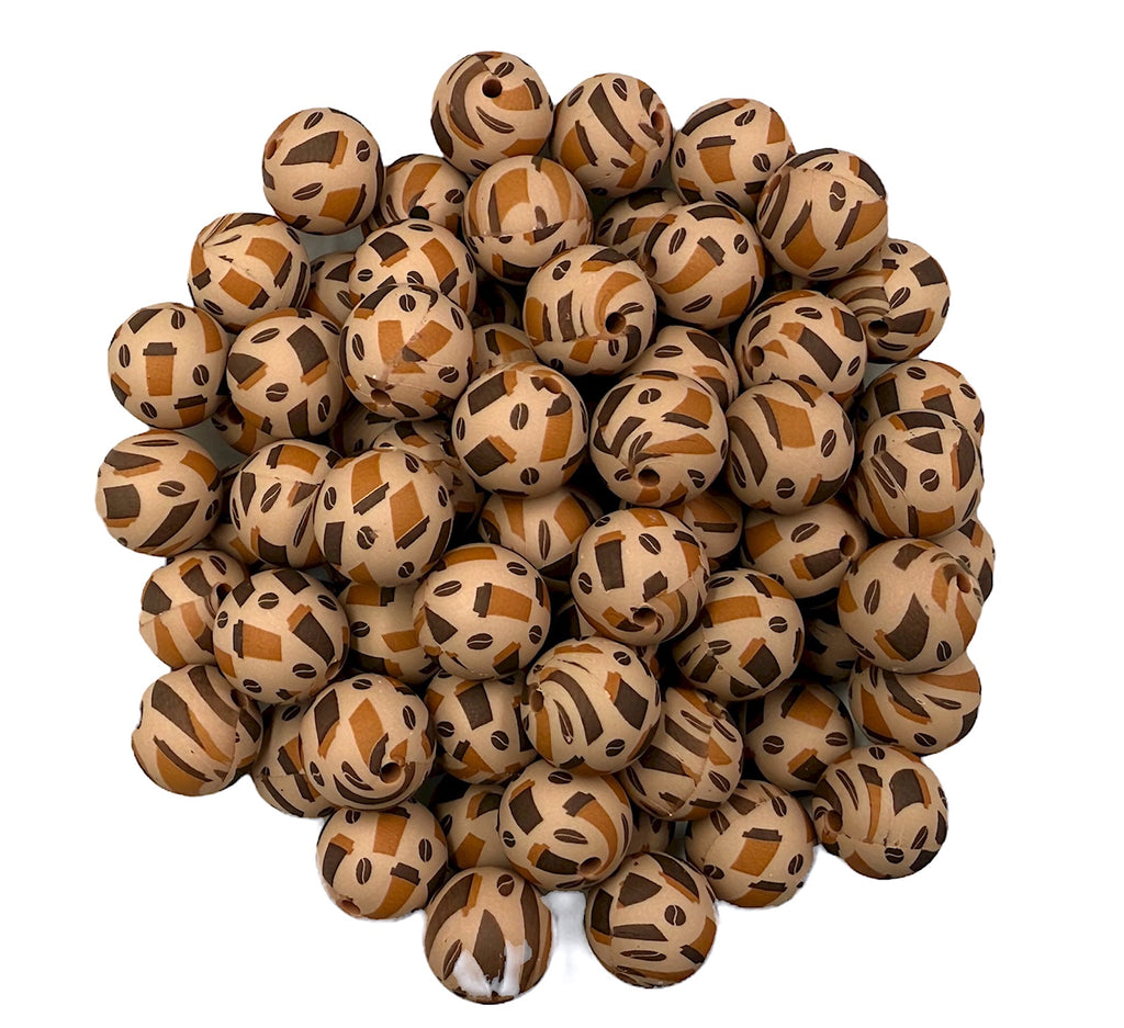 Coffee Cup & Coffee Bean Print Silicone Beads--15mm