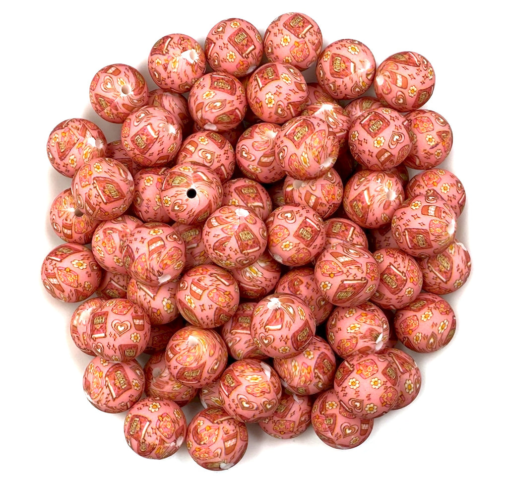 Books & Coffee Print Silicone Beads--15mm