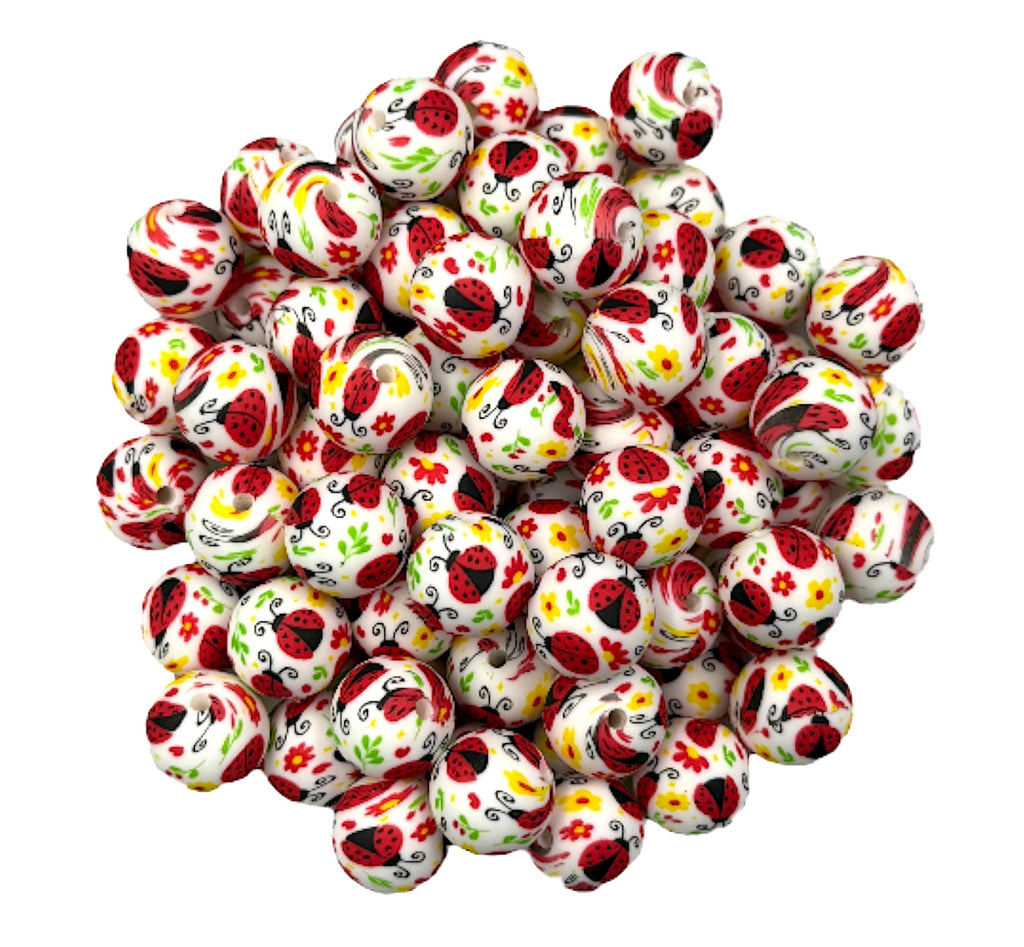 Lady Bug Print Silicone Beads--15mm
