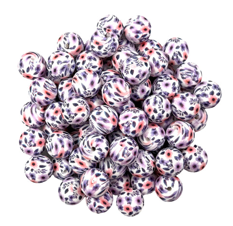 Lavender Bouquet Print Silicone Beads--15mm