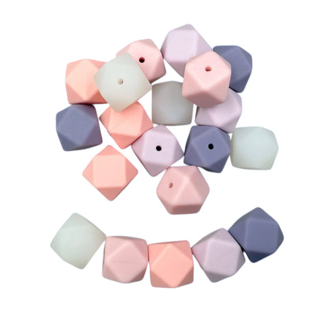 17mm Valentine's Day Pastel Mix Hexagon Silicone Beads