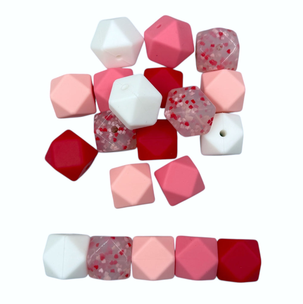 17mm Valentine's Day Confetti Mix Hexagon Silicone Beads
