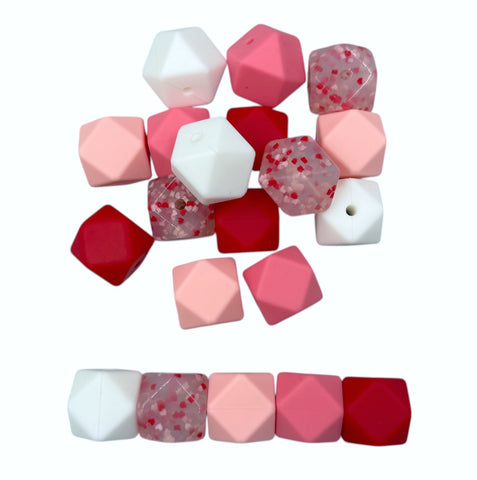 17mm Valentine's Day Confetti Mix Hexagon Silicone Beads