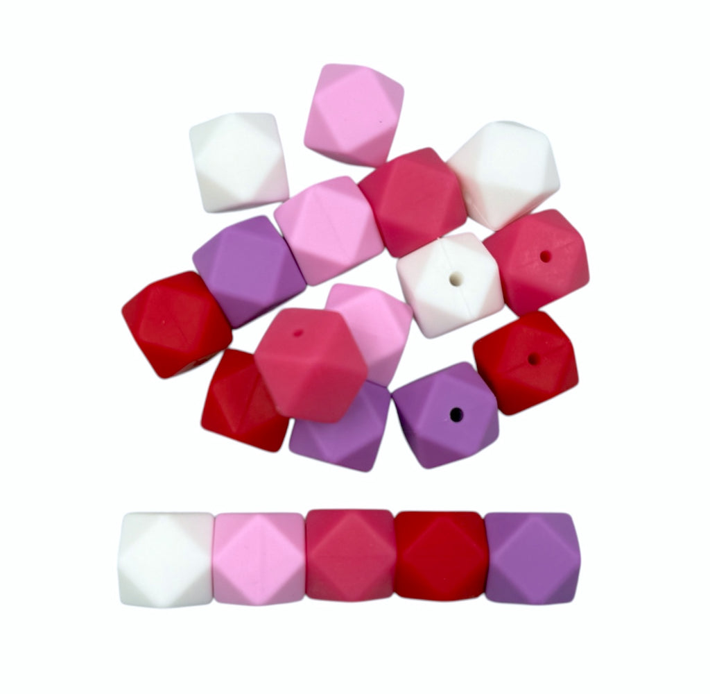14mm Valentine's Day Mix Mini Hexagon Silicone Beads