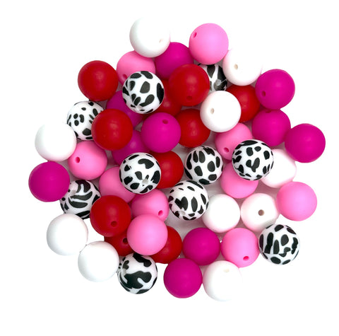 Valentine's Day Cow Silicone Bead Mix--White, Red, Pink, Hot Pink