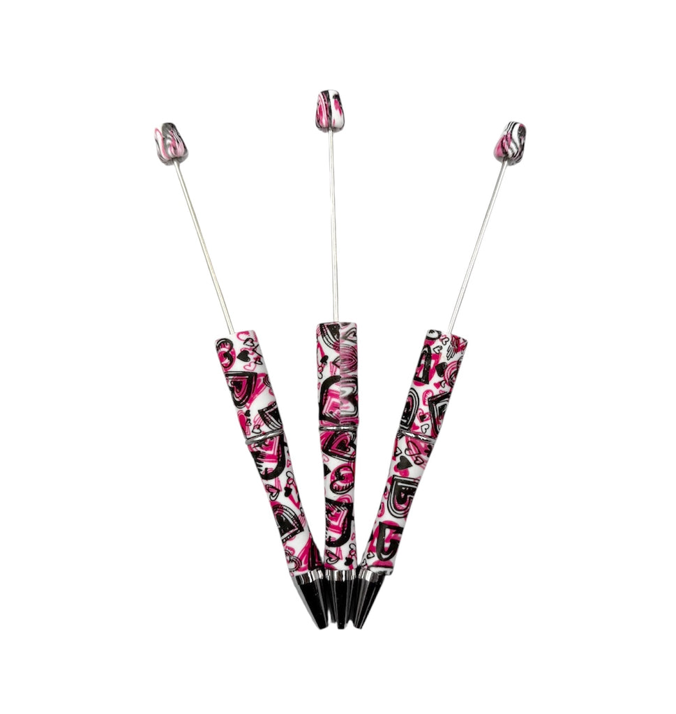 Valentine's Day Pink & Black Heart Beadable Pens