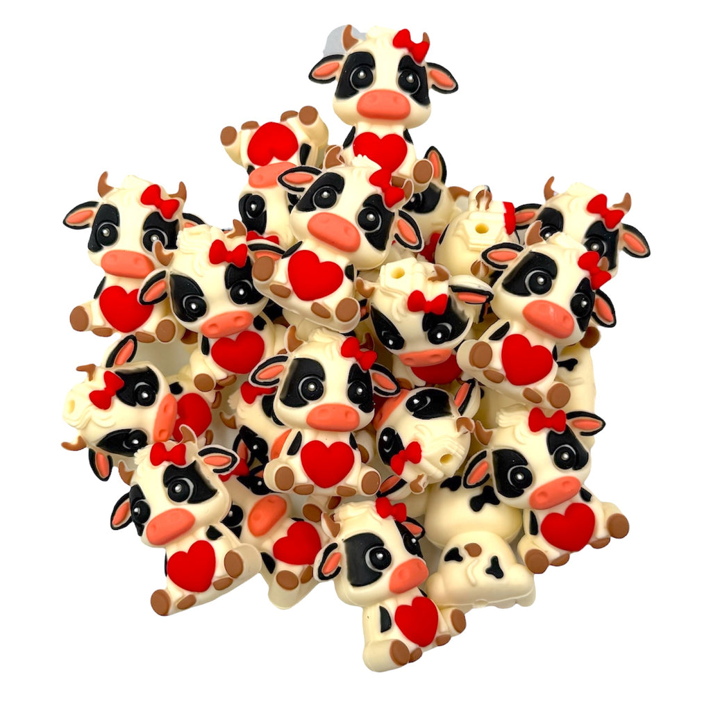 Valentine's Day Cow 3D Silicone Focal Beads