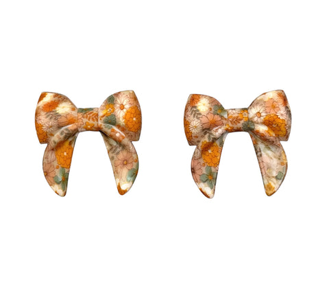Peach & Mango Boho Print Bow Silicone Focal Beads
