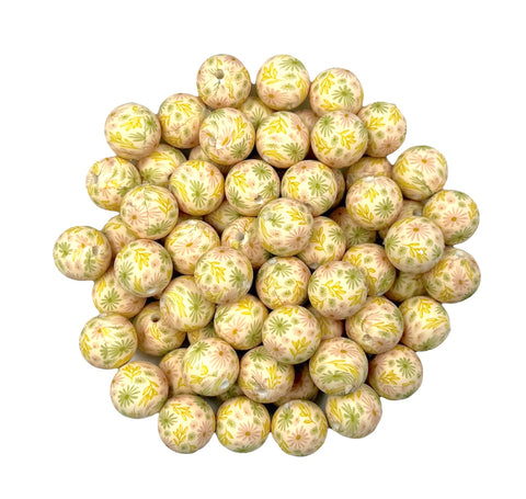 Spring Daisy Print Silicone Beads--15mm