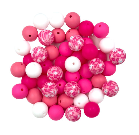 Pink & White Daisy Silicone Bead Mix--Perfectly Pink, Fuchsia, White, Flamingo