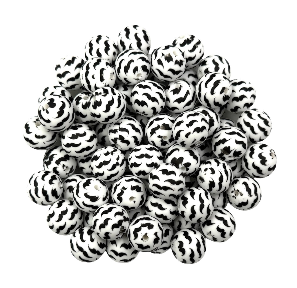 Black Mustache Print Silicone Beads--15mm