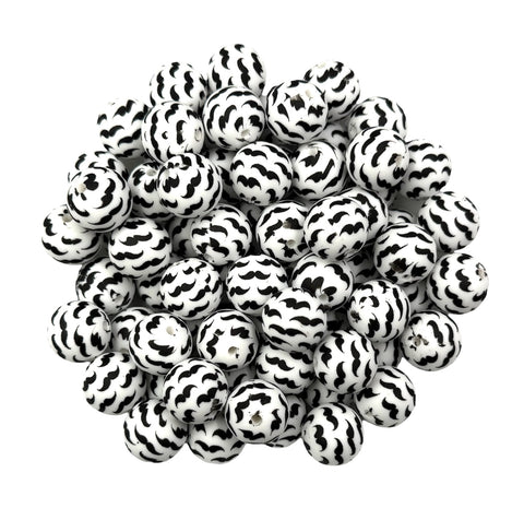 Black Mustache Print Silicone Beads--15mm